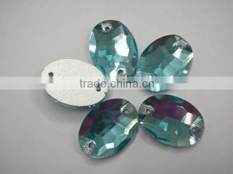 highest quality sew-on crystal beads number 3063# Oval shape Aquamarine colour for garment