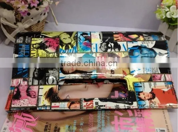 Italy design magazine print bag metal chain evening hand bag