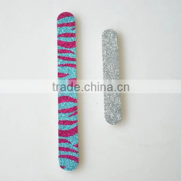 Wholesale custom bling glitter nail file Zebra texture emery board cheap nail care tools for beaurty salon factory