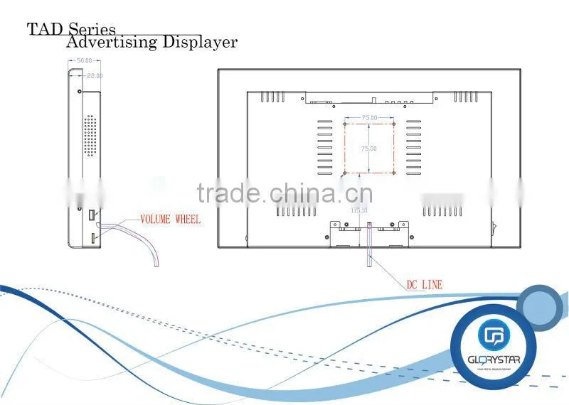 19'' wall mounting digital signage advertising lcd video display