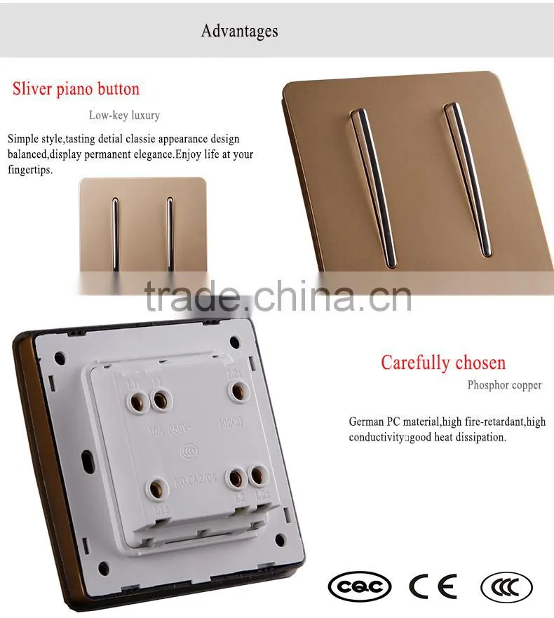 Hot sale!!! switch 2 gang 1 way or2 way wall switch,made in china