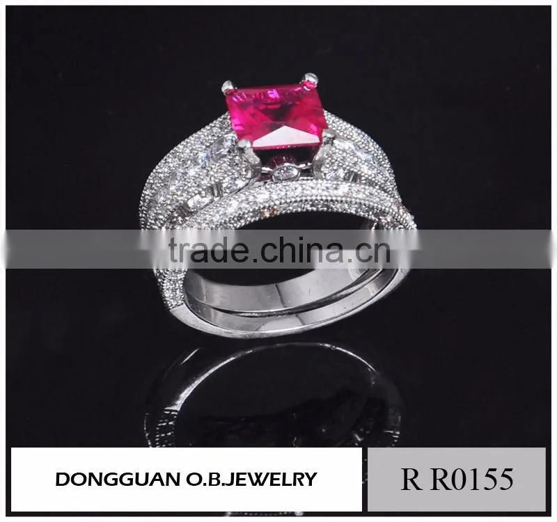 Fashion ring finger rings with red diamond for wedding ring / double rings