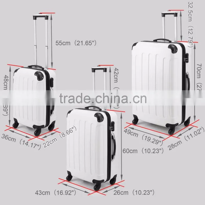 New 3PCS Silver Carry On Luggage Set Trolley Suitcase Travel Bag Spinner ABS PC