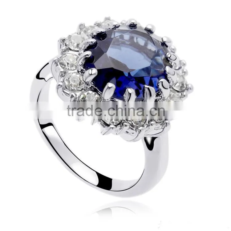 hot sale copper white gold plated with blue zircon ring