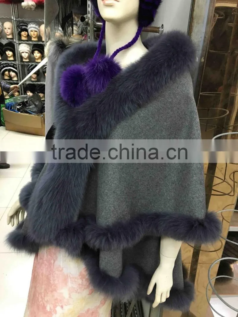 Winter Fashion Women real fox fur with cashmere shawl