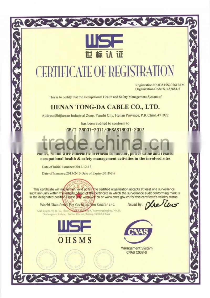 BV Cable manufacture with CCC certificate