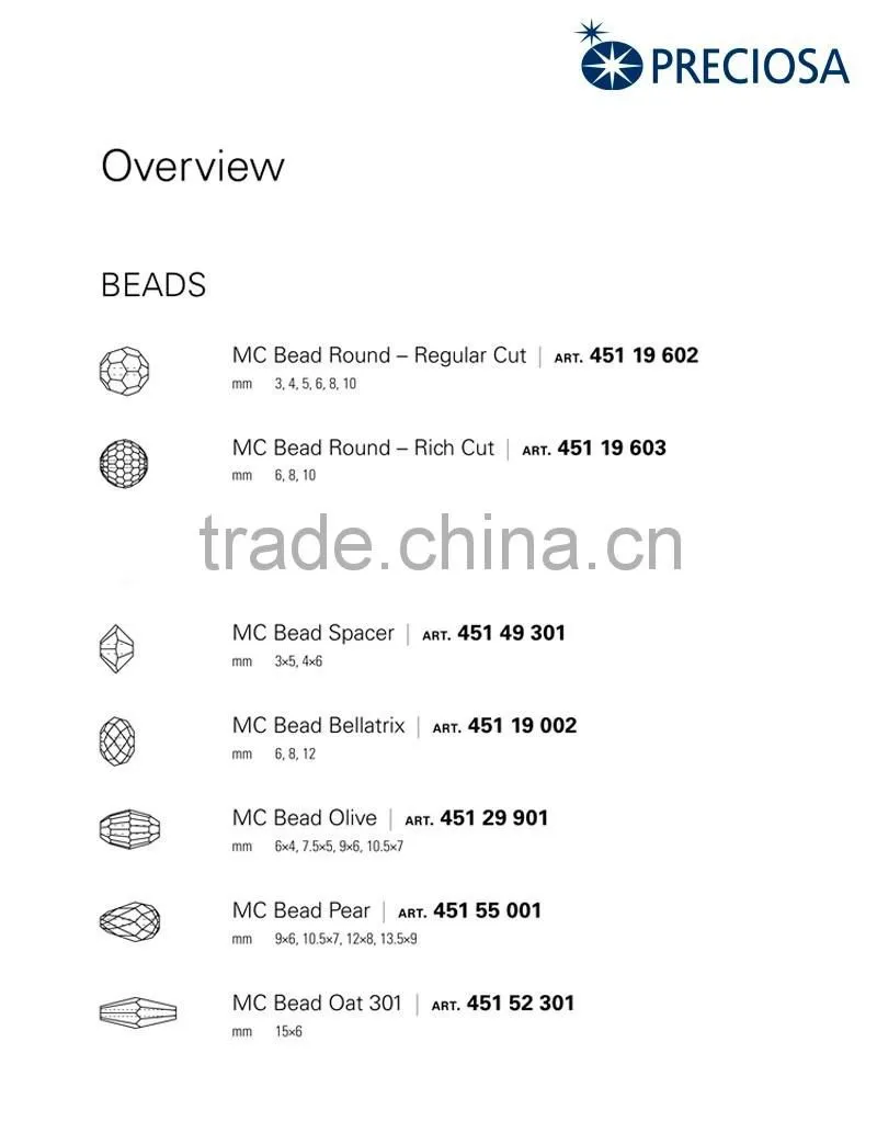 PRECIOSA Crystal Beads Oat MC Glass Stone for Wedding Dress