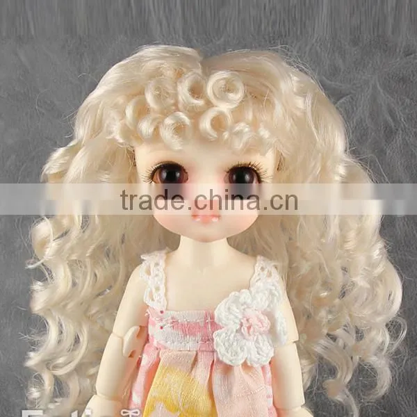 new arrival long spring curly blonde bjd/blythe doll wig with curly bangs