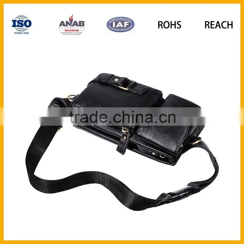 Factory Direct Sale High Quality Elegant PU Waist Bag with Two Small Pockets for Out sports, Business