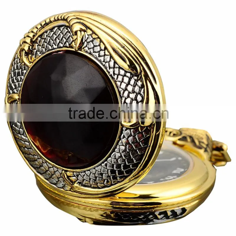 Classic Lady Necklace Chain Quartz Analog FOB Red Crystal Pocket Watch