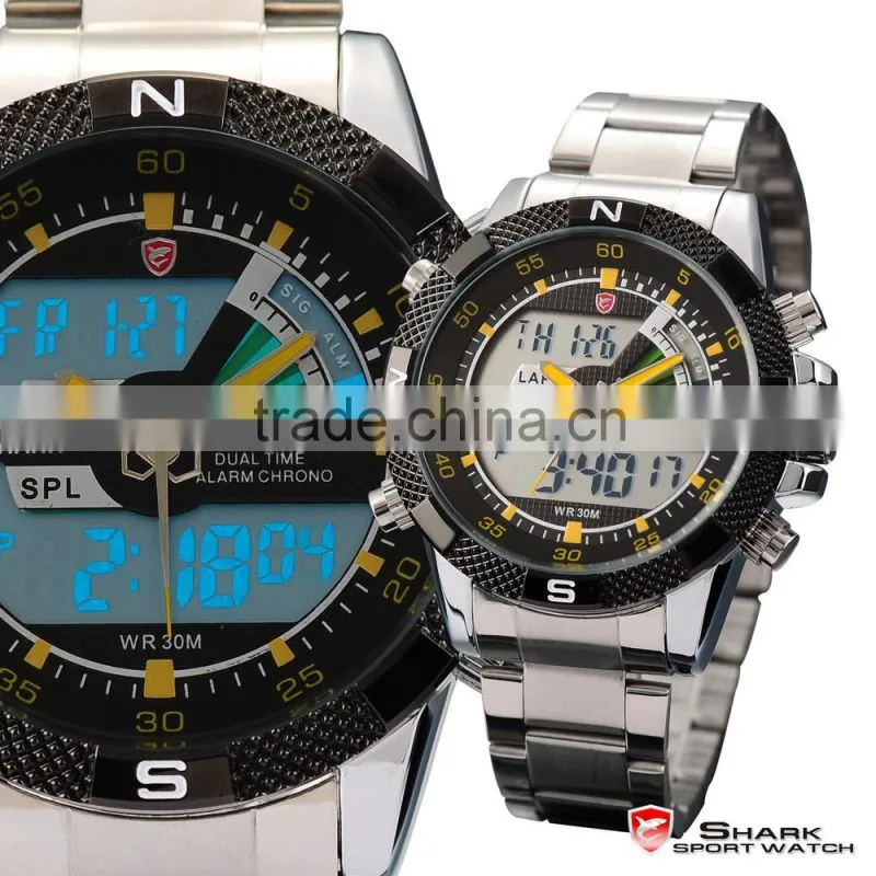 Shark Mens LED Day Date Display Steel Band Army Sports Watch