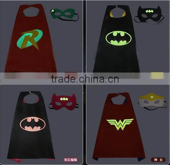 Quality Customized Luminous Logo Printing Glowing in Dark Superhero capes and mask