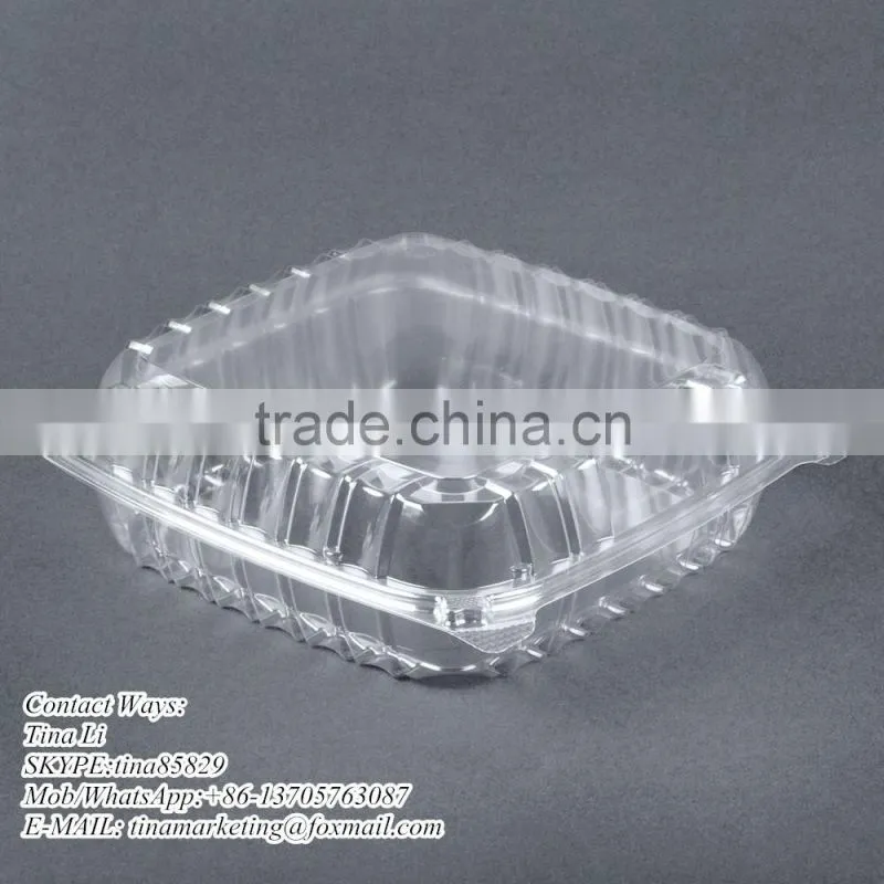 Cheap Price Clamshell Plastic Cake Container Carrier with Hinged Lid, Clear Plastic Take Out Food Packaging Box for Salad