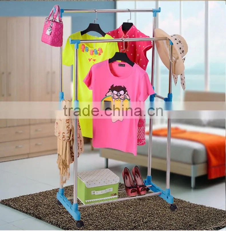 Rolling Clothes Rack Hanging Garment Bar Portable Adjustable Heavy Duty Hanger