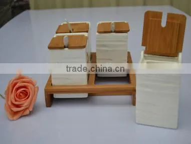 high quality wholesale ceramic spice bottles with wood lid/spice racks jars wholesale/4pcs set ceramic storage jar whole sale