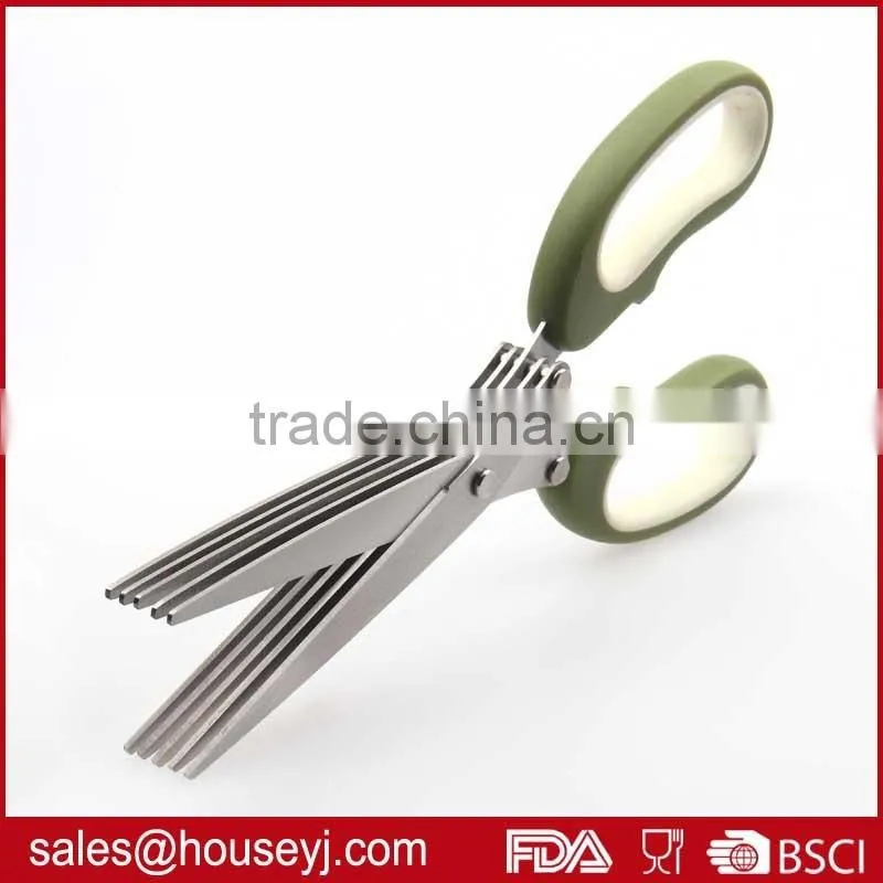 5 layer blades kitchen herb scissors with soft grip handle stainless steel kitchen scissors