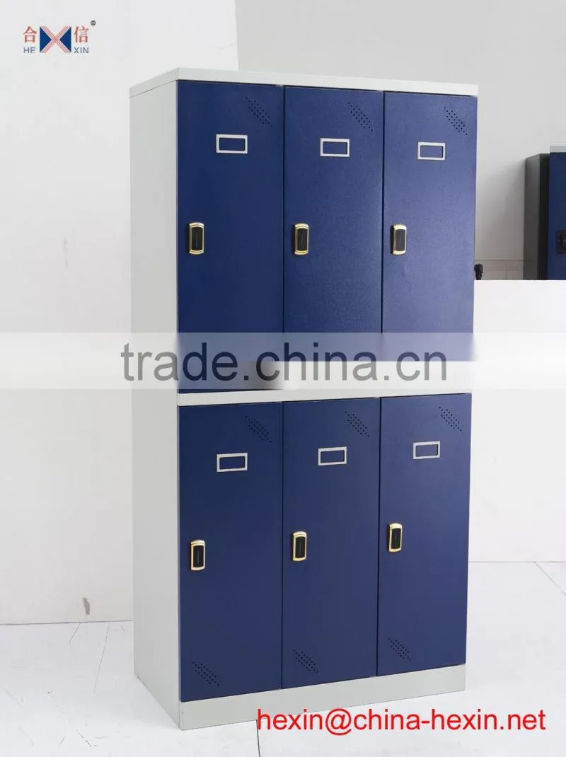 Modern steel bedroom 6 door wardrobe with blue color and mirror