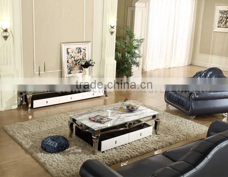 Stainless Steel Support Mirrored Marble Side Table