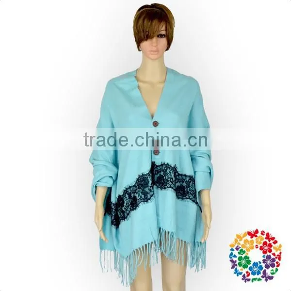 Aqua with black knitted wool shawl collar cardigan women fashion scarve wholesale