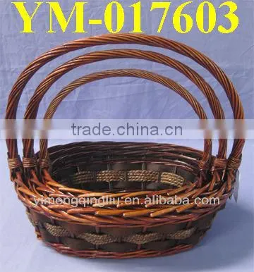 S/3 mountain shaped willow gift baskets with handle