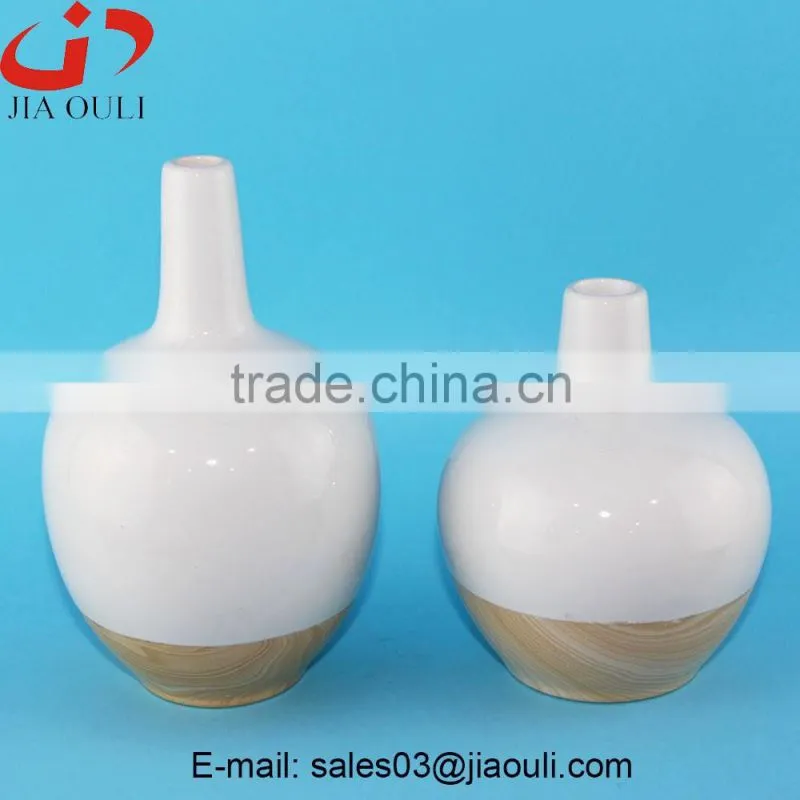 Hot sales glazed white ceramic wood border vases for home decor, modern ceramic vases