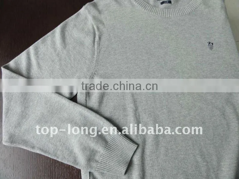 Men Long sleeve plain pullover sweater of 100%cotton