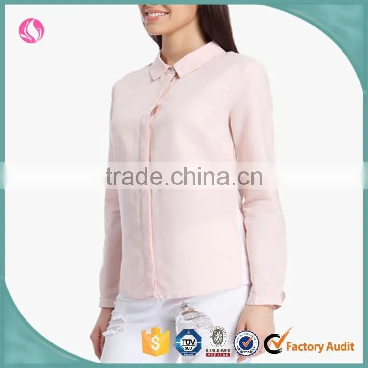 Women Blouse Shirt Model Woman Fashion Pink Linen Shirt