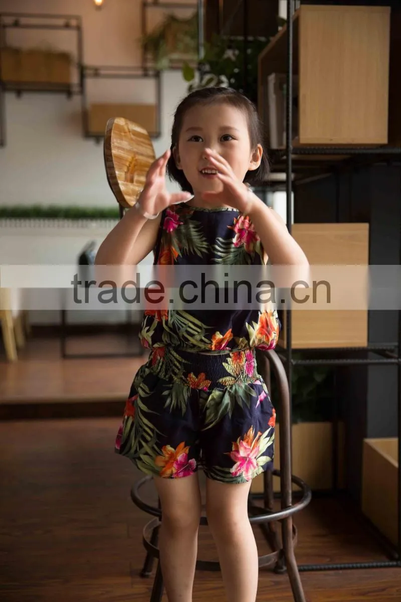 fashion off shouder 100% viscose set summer sleeveless cloth set girl shirt and printed flower soft handfeel cloth