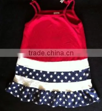 2014 new design fashion baby dress baby girls dresses striped red white& blue with stars cotton dress