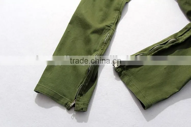 Mens green pocket inside hem zipper woven fashion pants
