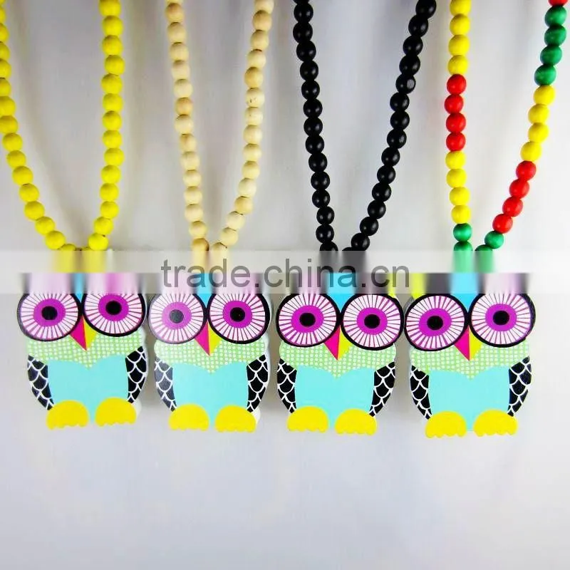 Latest Owl Design bead chain wood acrylic necklaces