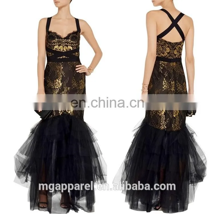 ladies long evening party dress black lace mermaid evening gowns