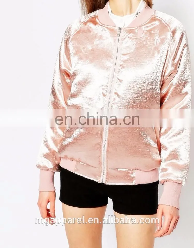 New arrival bomber jacket woman satin plain bomber jacket wholesale