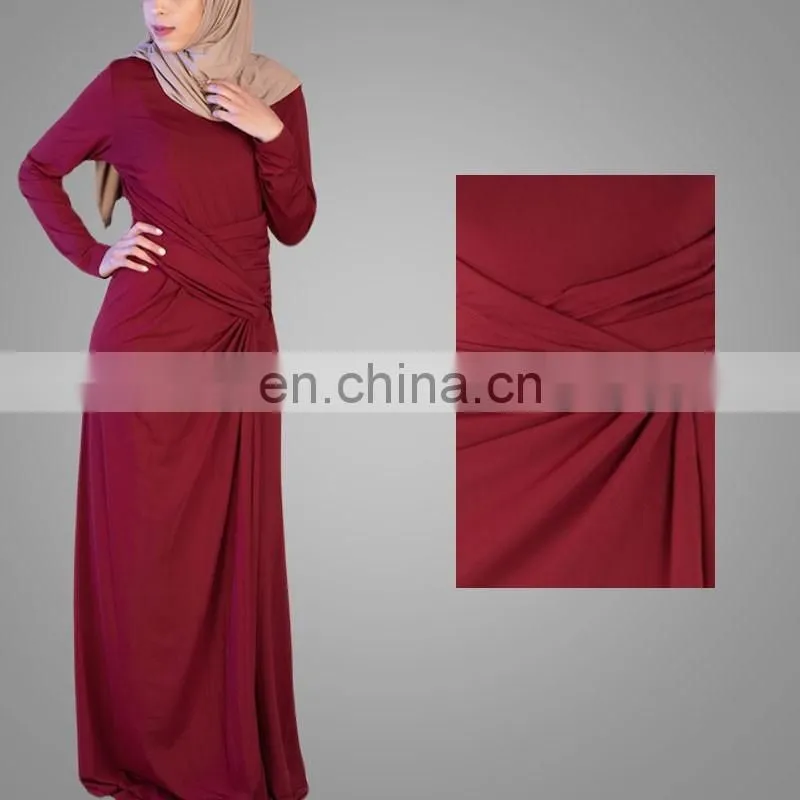 Muslim Long Sleeve Abaya Red Jersey Fabric Islamic Design Plain Solid Color Abaya Dress