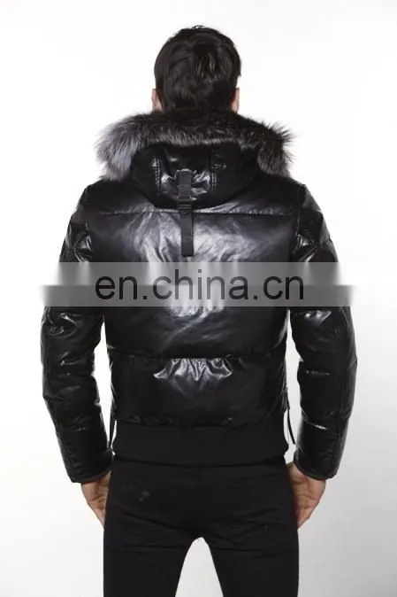 New arrival leather waterproof down winter jacket for men
