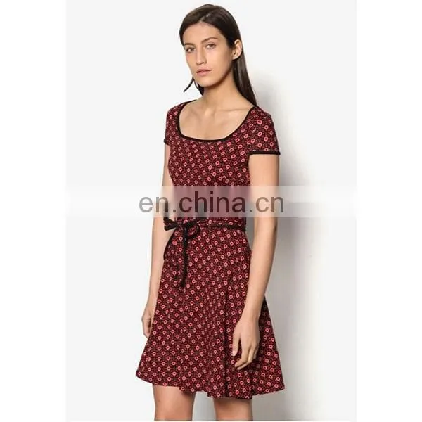 Dress for Women Elegant RedBlack Mini Floral Dress Cape Sleeves Women Dress