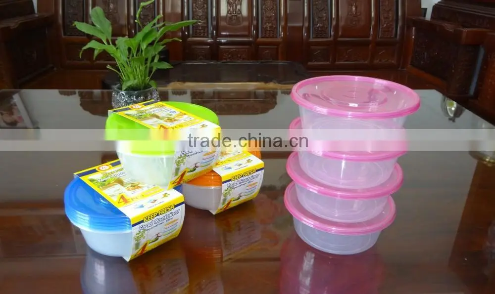 Supermarket set of 4 pcs round plastic food storage container / food storage box 650ml