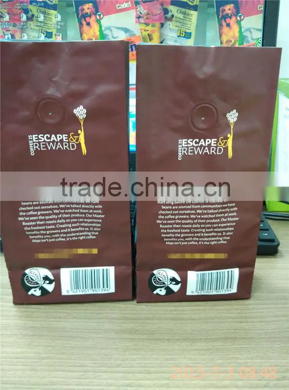 Side Gusset Plastic Lamination Foil Coffee Bags with De-gassing Valve