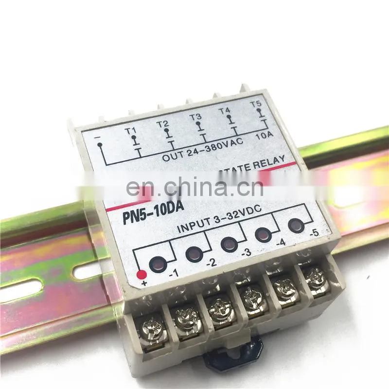 PN5-10DA Din Rail SSR 5 Channel Quintuplicate Five Input Output 24VDC Single Phase DC to AC 10A Solid State Relay