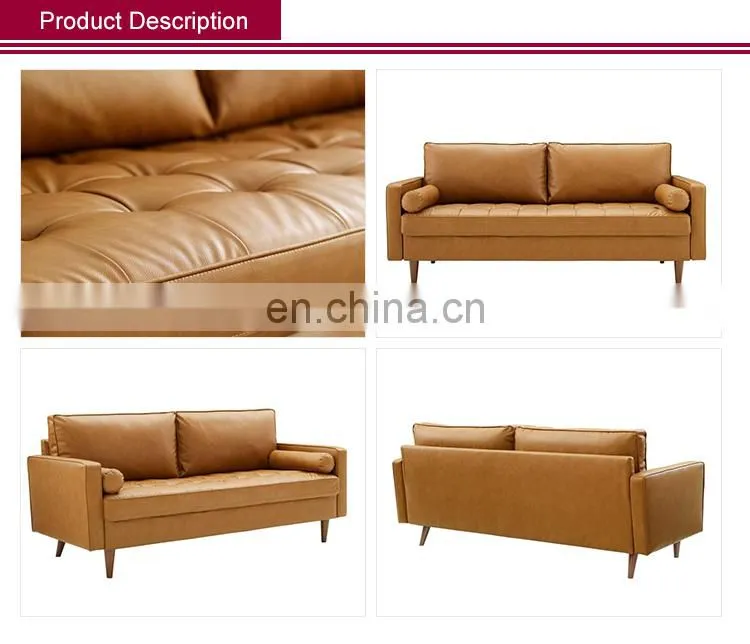Tan Faux Leather 3-Seater Tuxedo Sofa with Square Arms