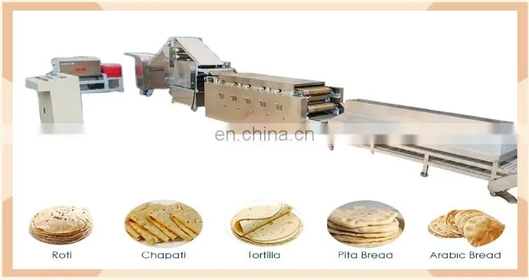 Factory Automatic pancake production line roti pita bread baking making machine process plant Arab bread processing line