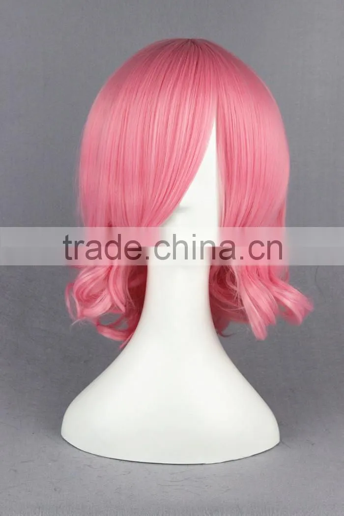 High Quality 35cm Short Curly Touhou Project-Saigyouji Yuyuko Pink Synthetic Anime Wig Cosplay Costume Hair Wig Party Wig