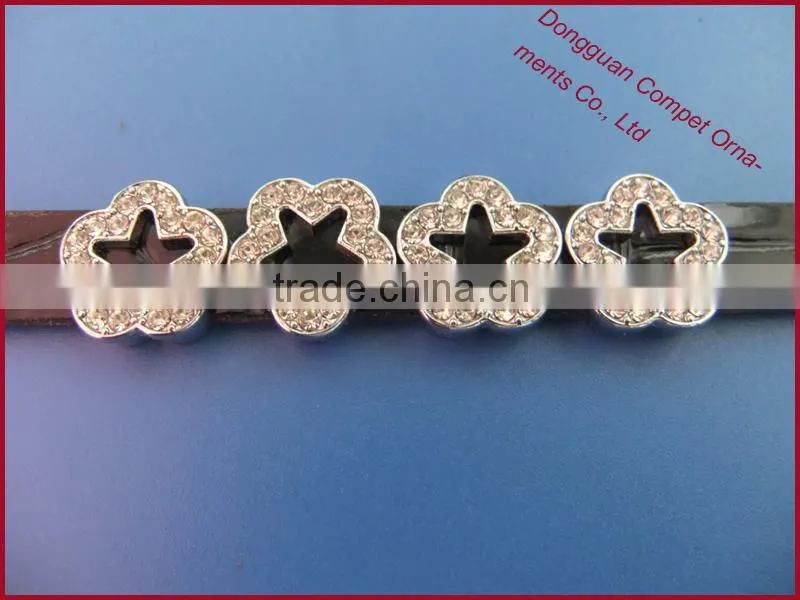 10mm Full Rhinestones Plum 10mm Diamond Slide Plum Flower Charm Metal Jewelry Crafts Wholesale