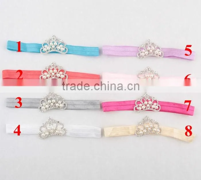 European kids headbands new arrival baby girl pearls crown headbands infant baby elastica hair bands