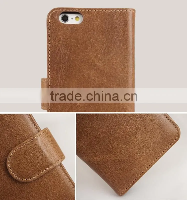 High Quality Genuine Leather Mobile Phone Flip Cover Case for iPhone 6