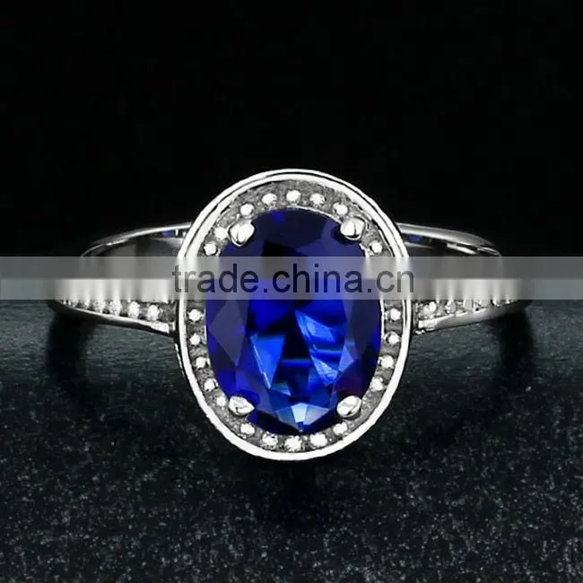 2014 Latest Design Oval Blue Corundum Stone Copper Alloy Rings