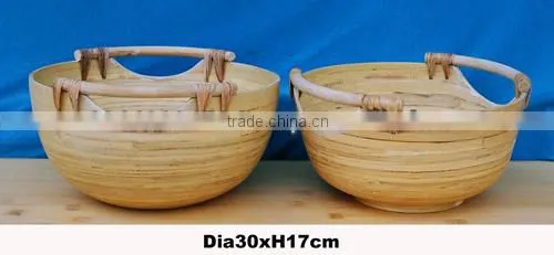 spun bamboo bowl with handles