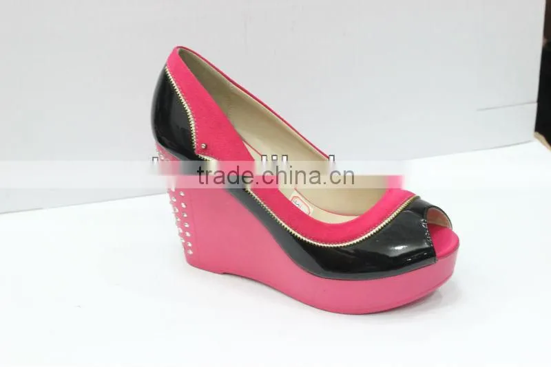 Latest design wedge high heel dress shoes peep toe