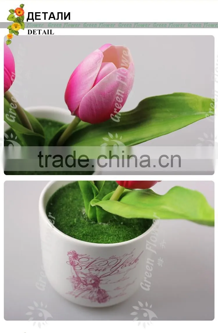 2016 Wholesale Multicolor Latex Artificial PU Flowers Two tulips bonsai Real Touch Bouquet Wedding Bridal Decor Display Flower
