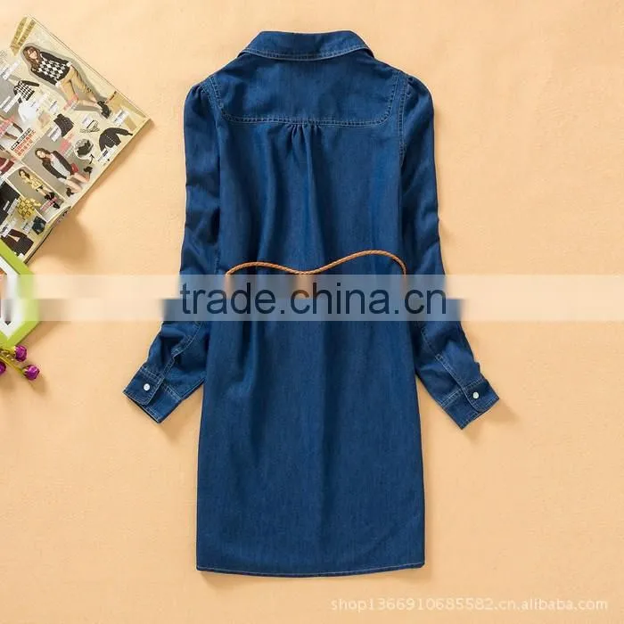 2015 fashion high quality fashion brand woman casual one piece demin jeans dress Latest fashion long sleeve dress